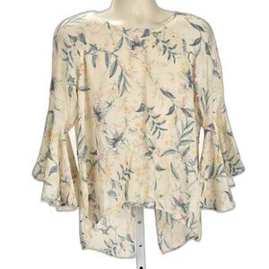 Lauren Conrad Floral Chiffon Open Back Flounce Sleeve Shirt Size XL